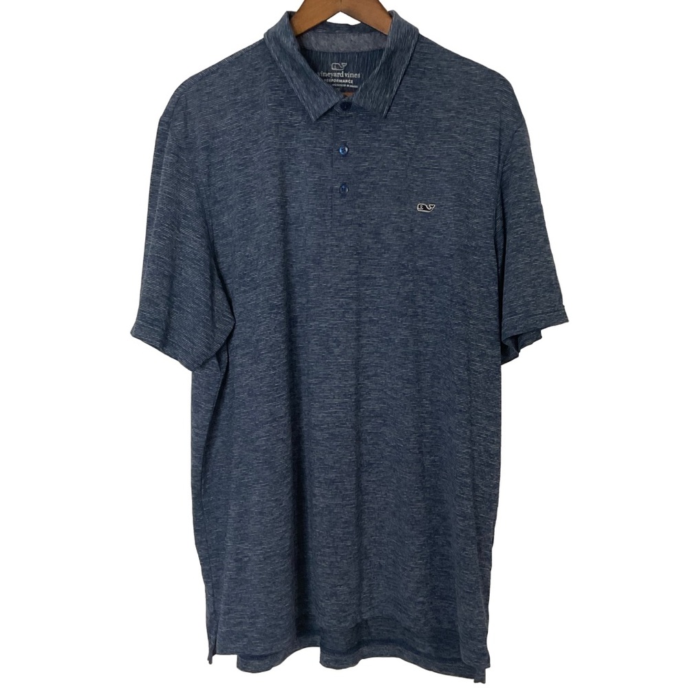 Vineyard Vines Destin Stripe Sankaty Polo; Heather Blue Stripe; Whale Logo Sz XL